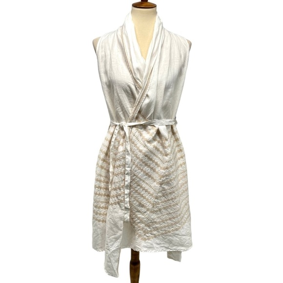 Johnny Was White Linen Embroidered Belted Longline Vest Top Women’s Medium - Picture 5 of 12